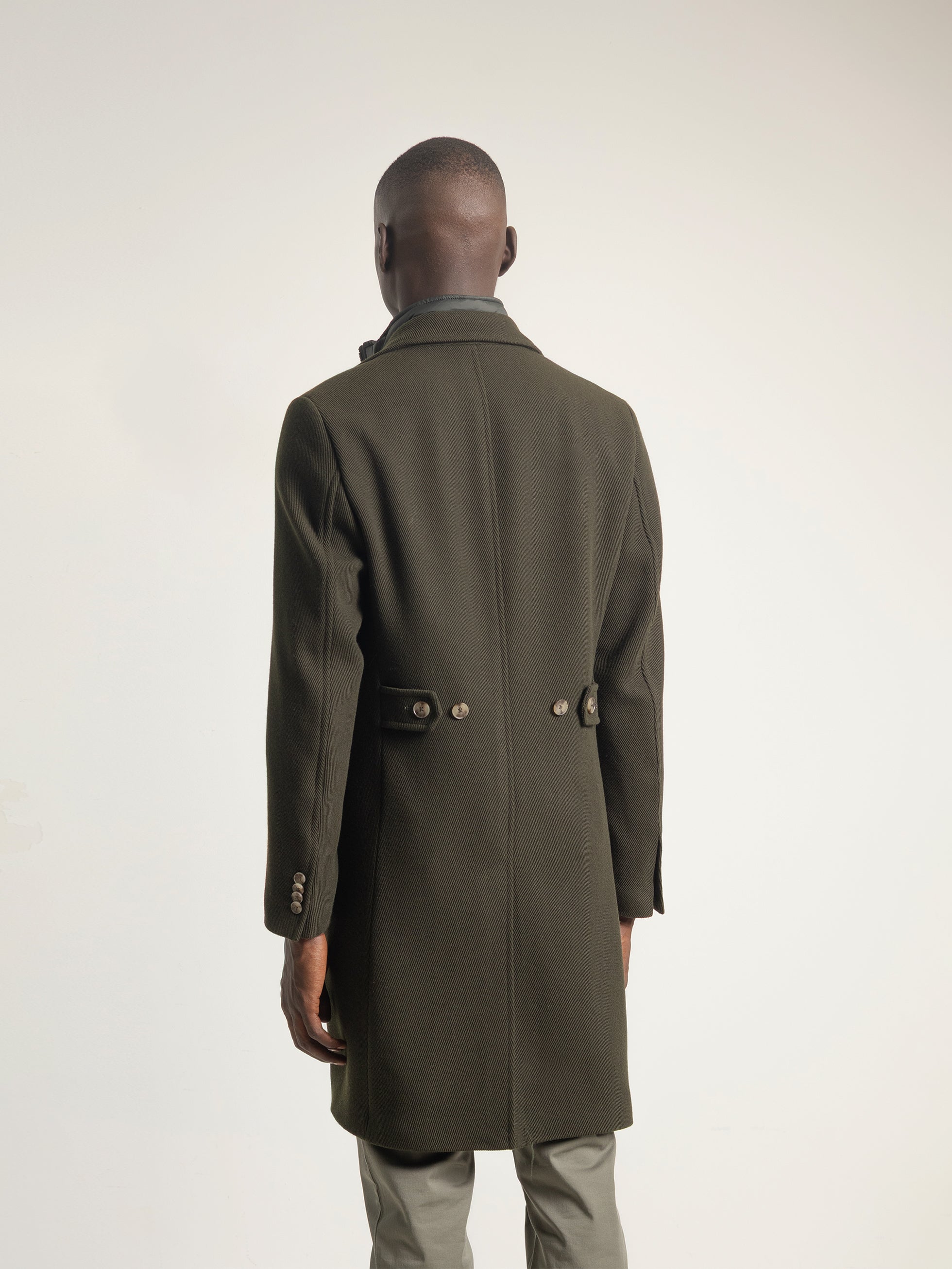 DARK GREEN WOOL COAT WITH DETACHABLE COLLAR