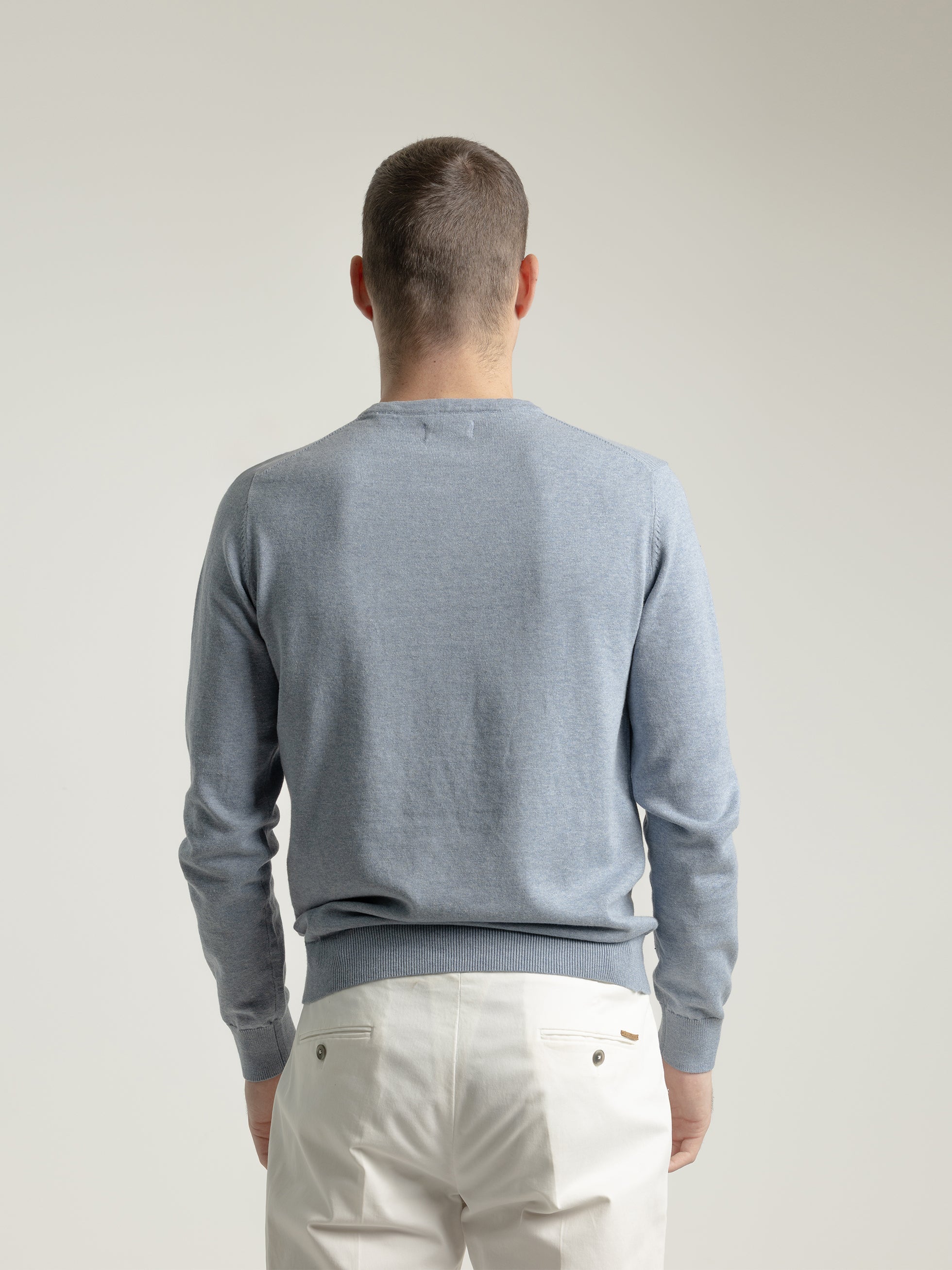 BLUE COTTON ROUND NECK SWEATER