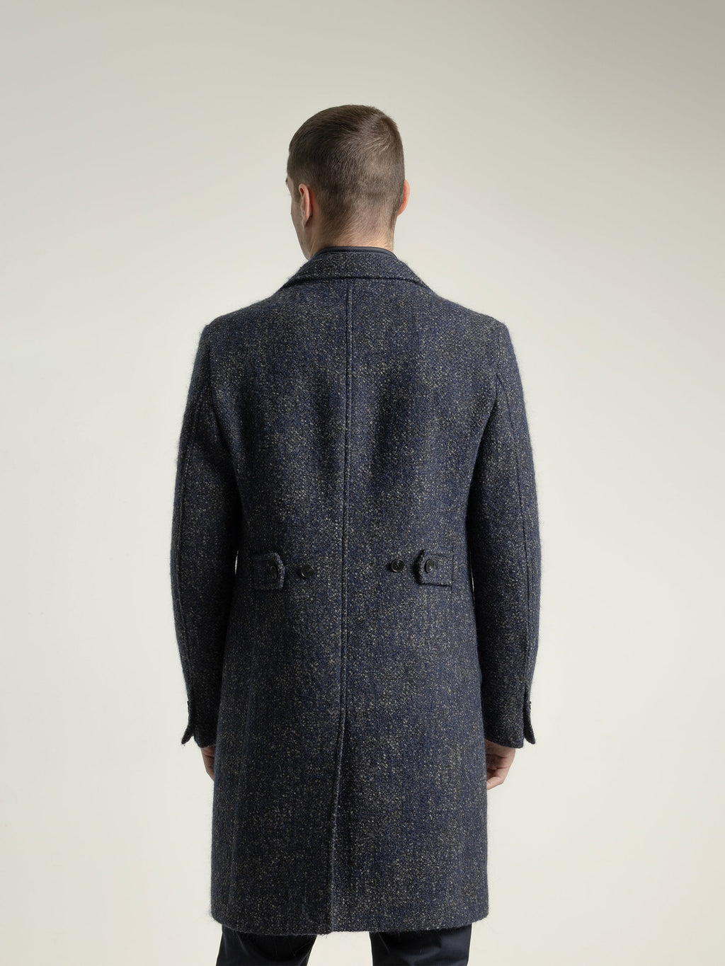 BLUE DETACHABLE COLLAR WOOL COAT