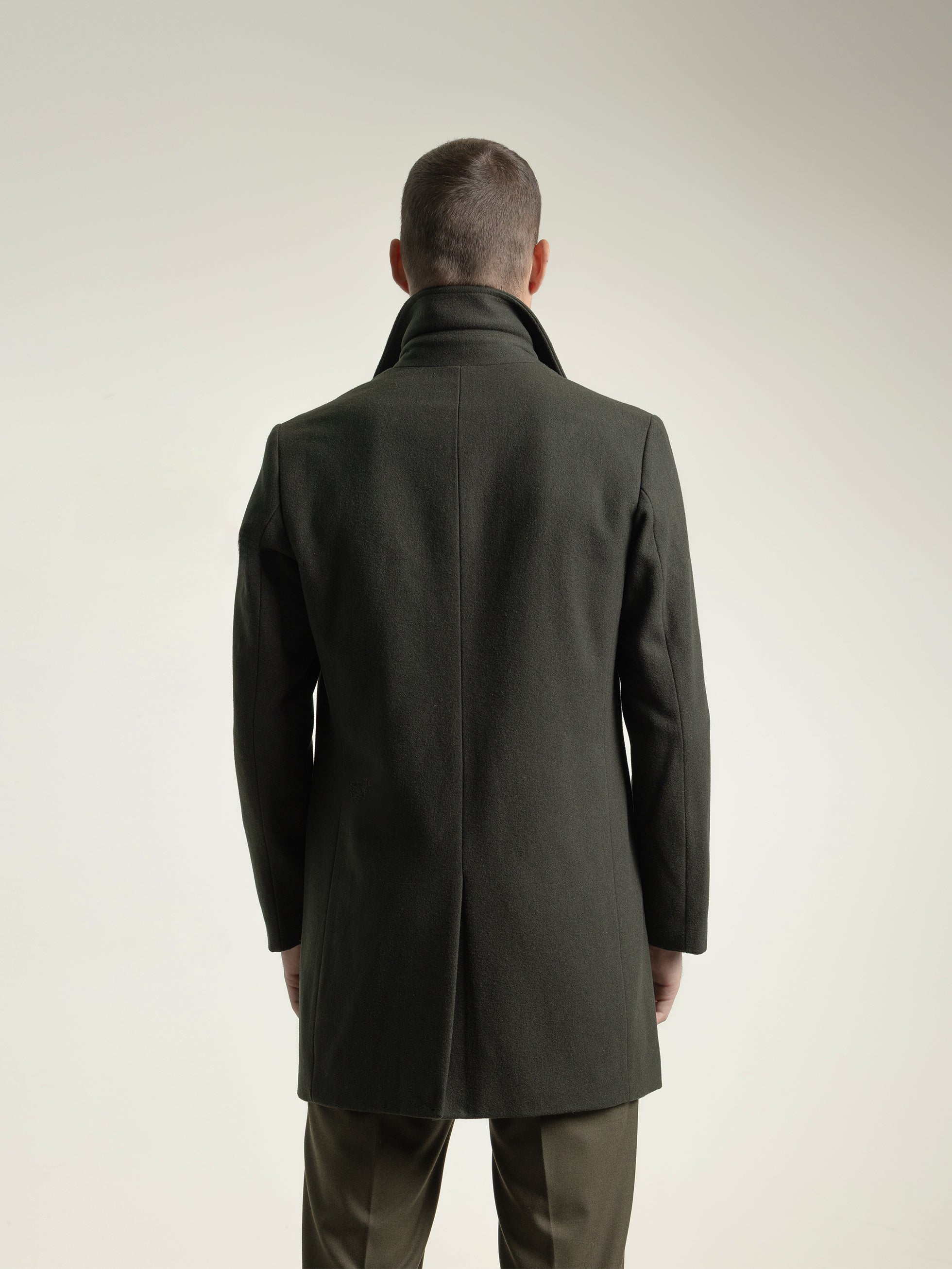 GREEN LODEN WOOL COAT WITH DETACHABLE COLLAR