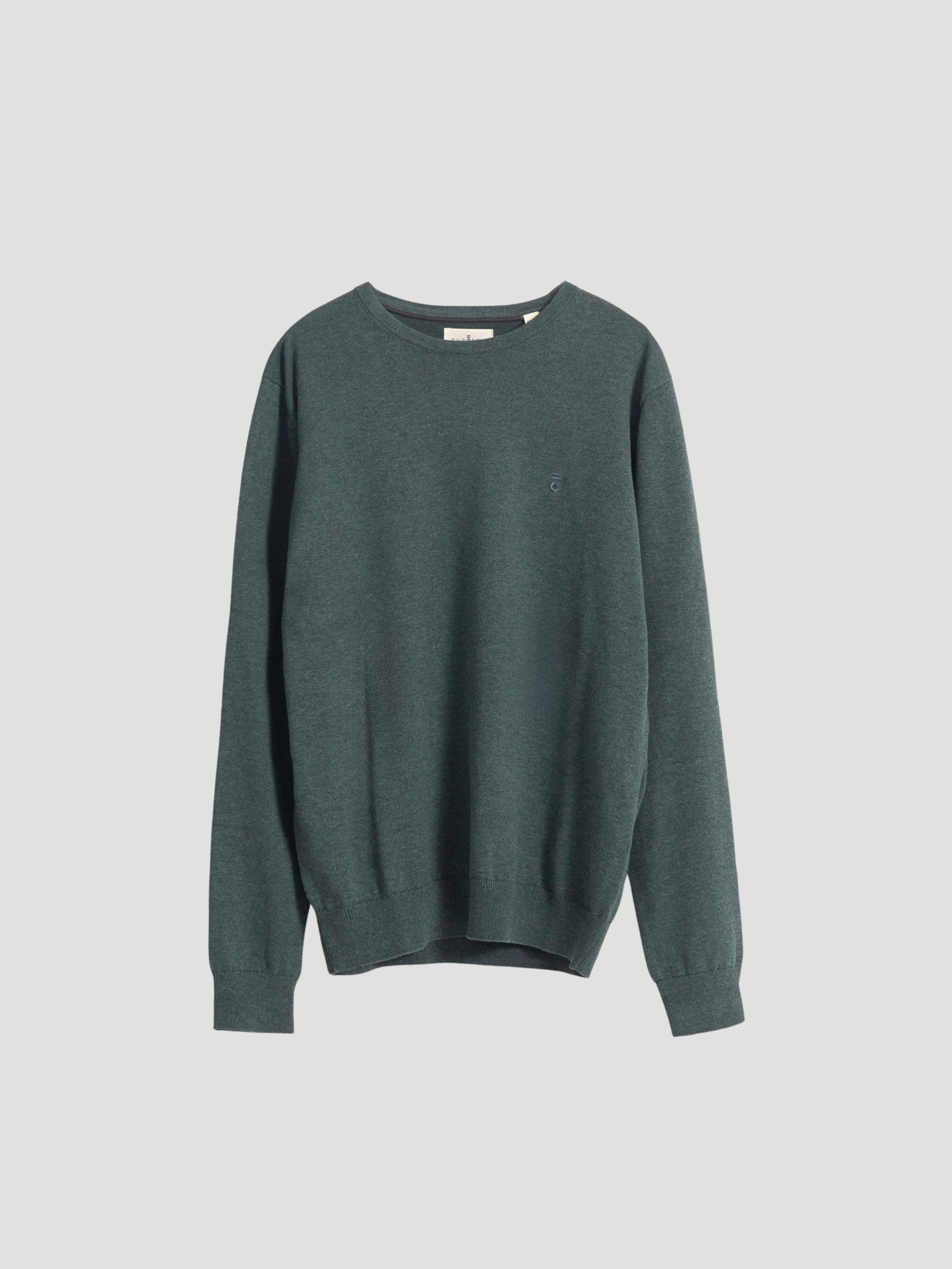 FOREST GREEN COTTON ROUND NECK SWEATER