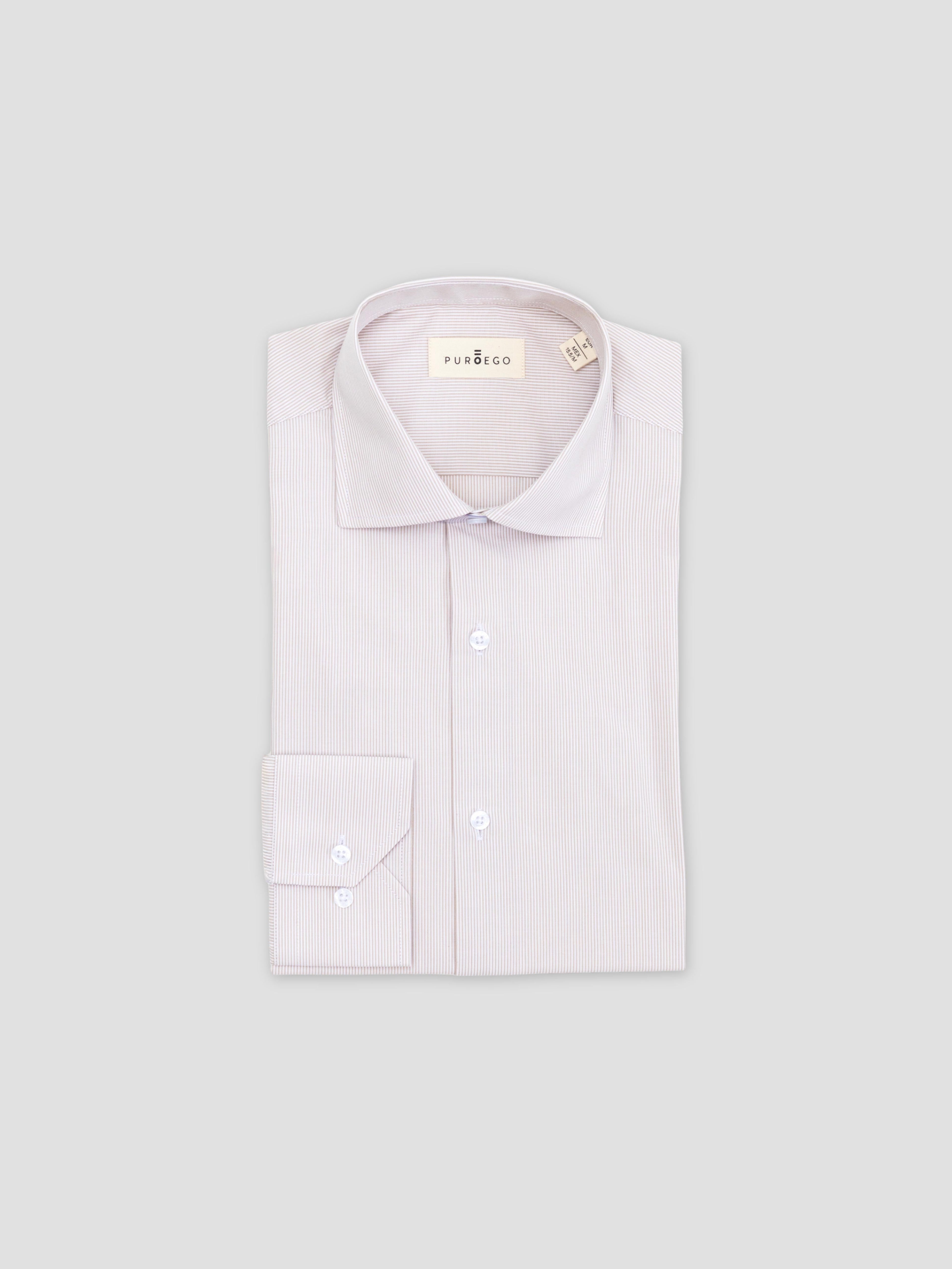 LIGHT BROWN PINSTRIPE DRESS SHIRT