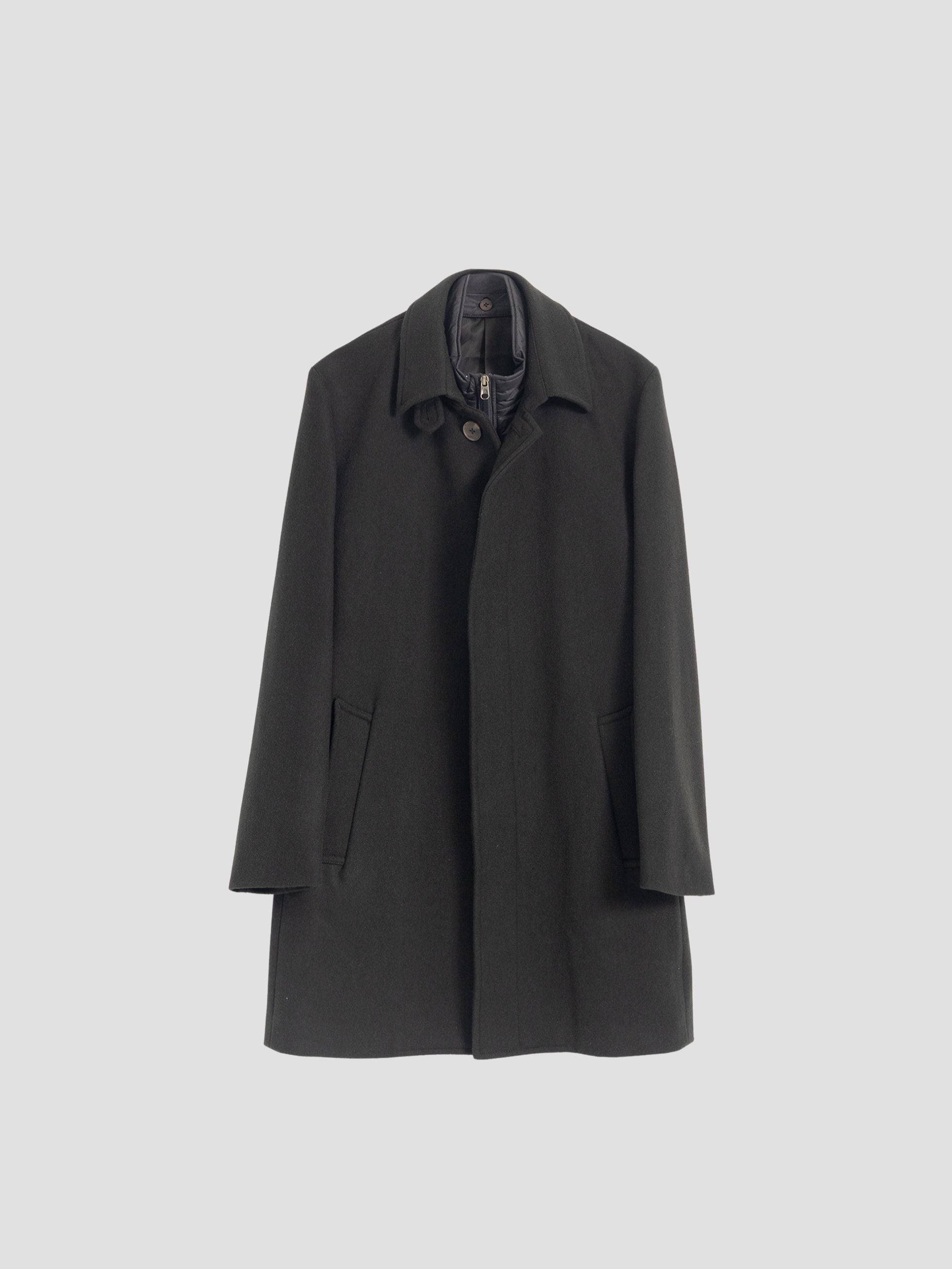 GREEN LODEN WOOL COAT WITH DETACHABLE COLLAR