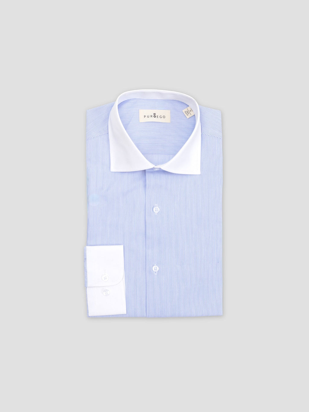 LIGHT BLUE CONTRAST COLLAR STRIPED DRESS SHIRT