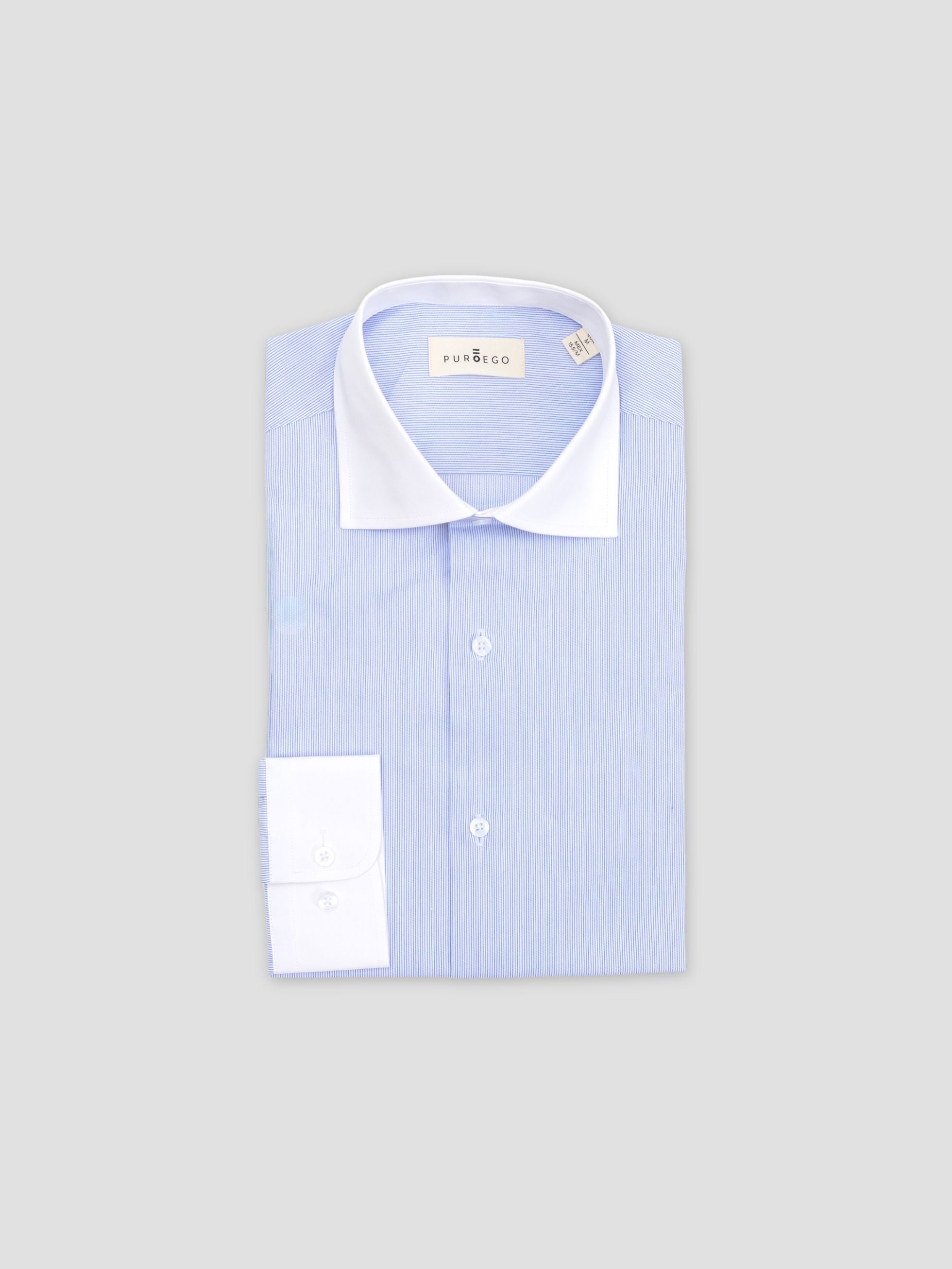LIGHT BLUE CONTRAST COLLAR STRIPED DRESS SHIRT