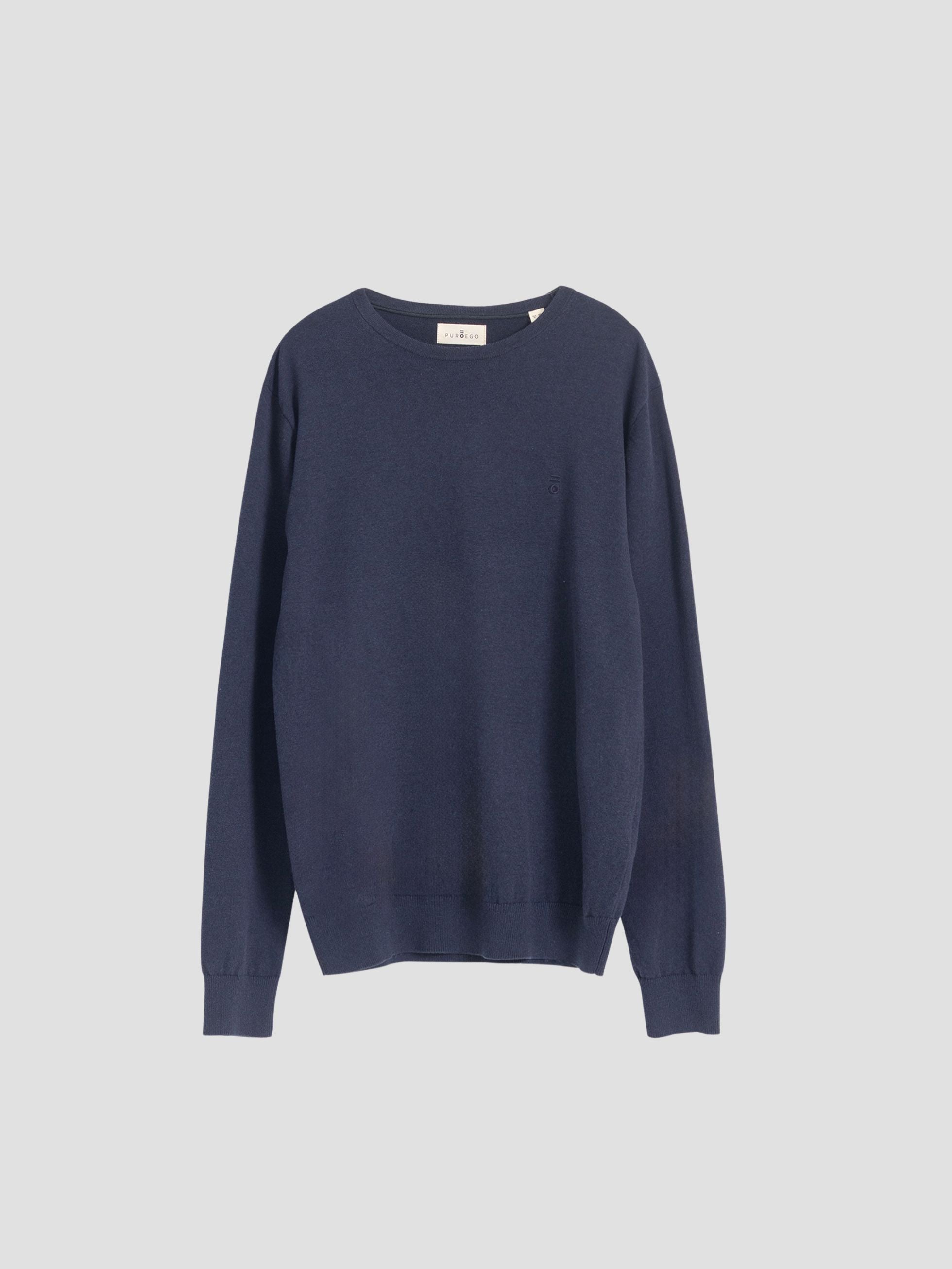 INK BLUE COTTON ROUND NECK SWEATER