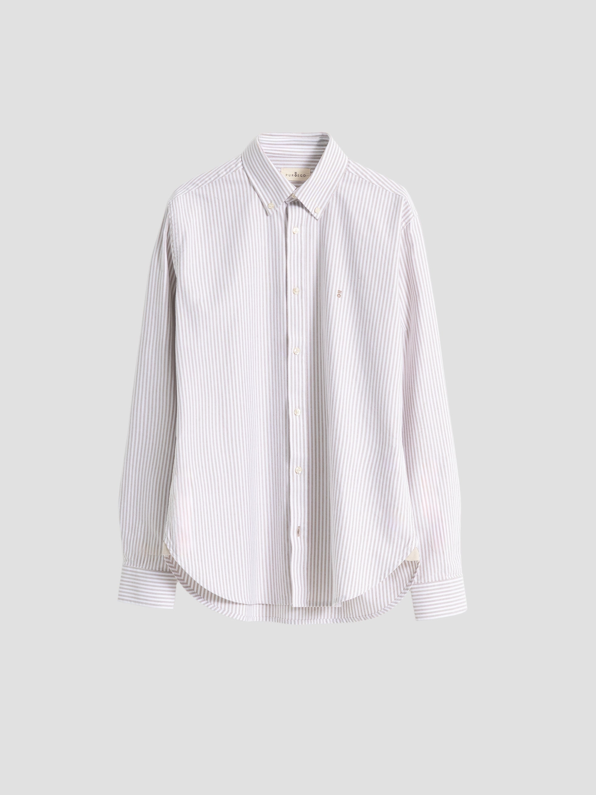 BEIGE COTTON STRIPED OXFORD SHIRT