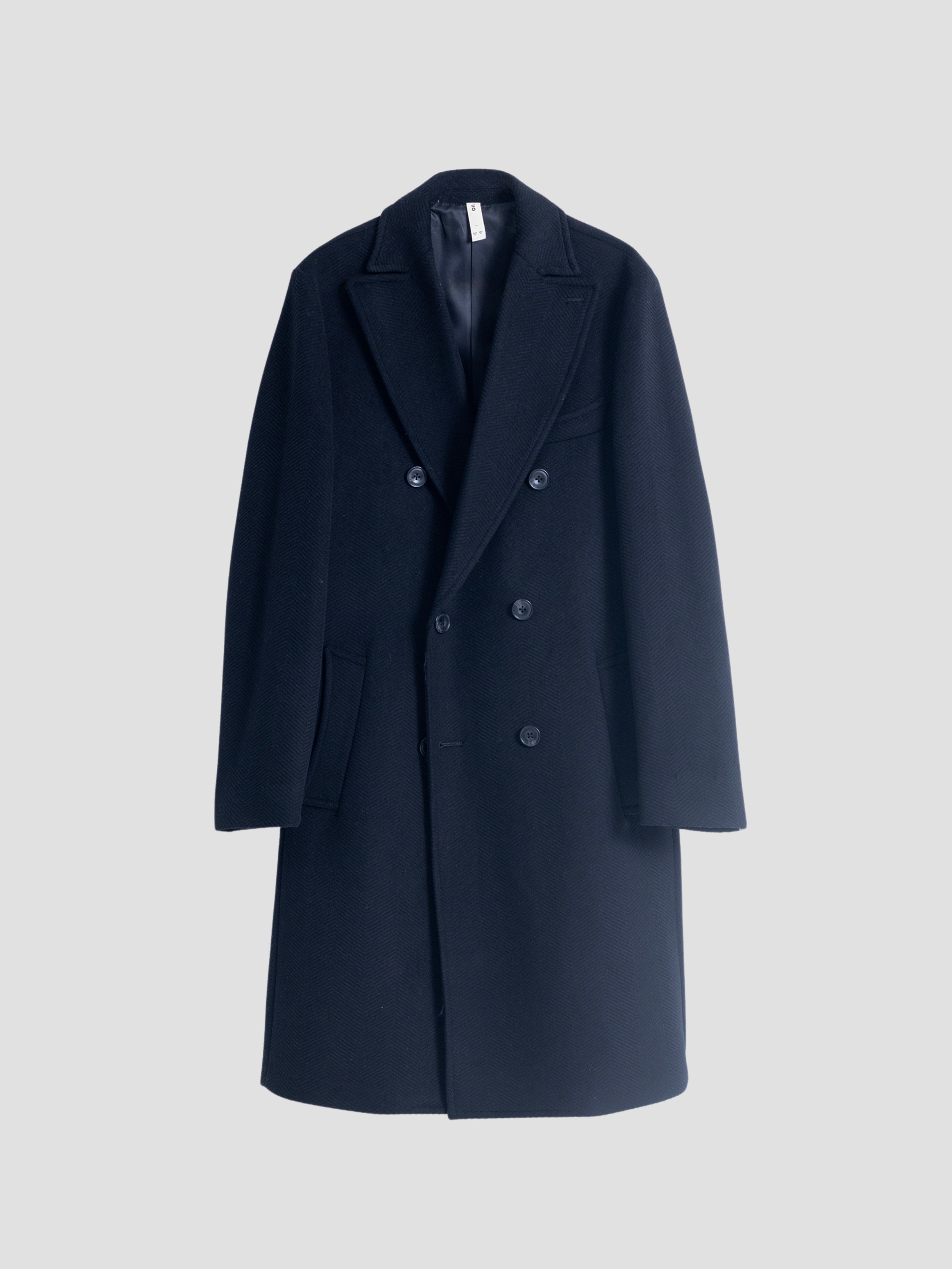 BLACK WIDE LAPEL WOOL CROSSOVER COAT