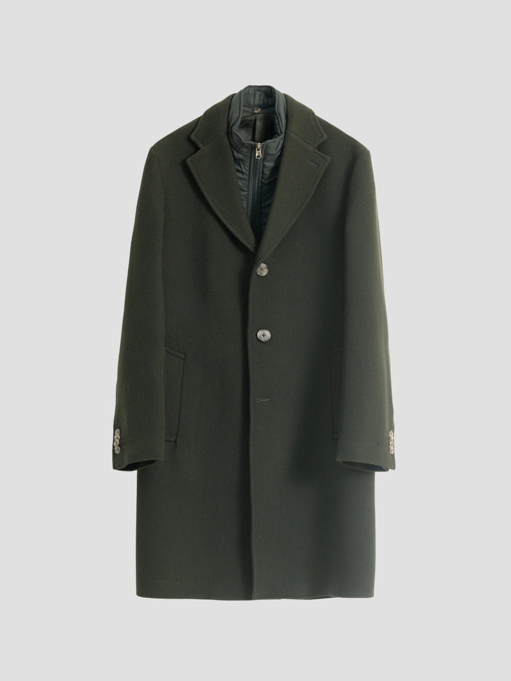 DARK GREEN WOOL COAT WITH DETACHABLE COLLAR