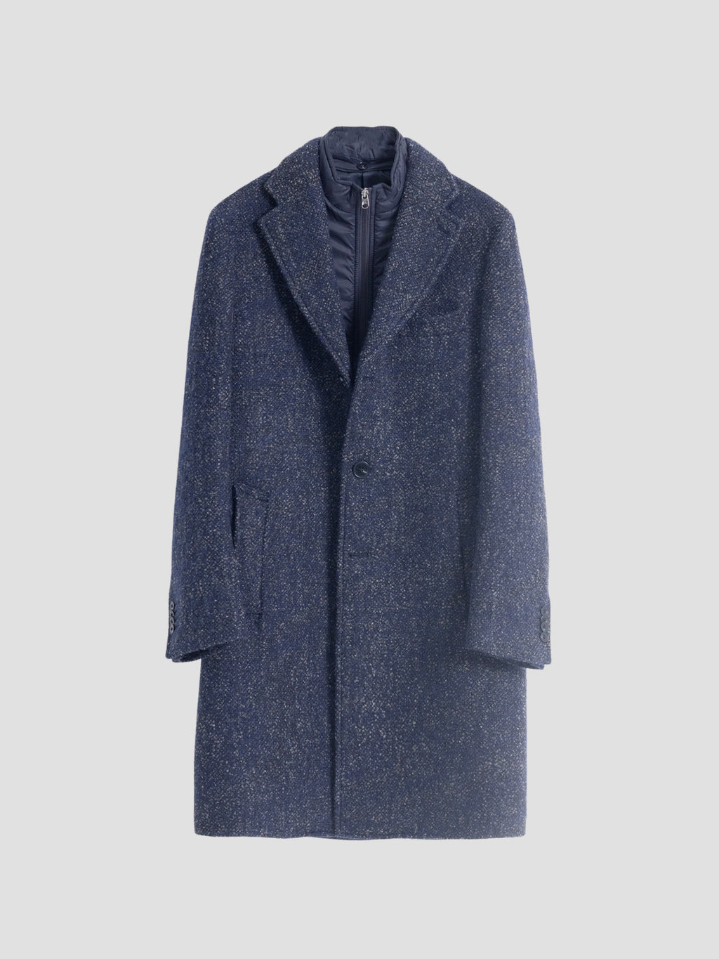 BLUE DETACHABLE COLLAR WOOL COAT