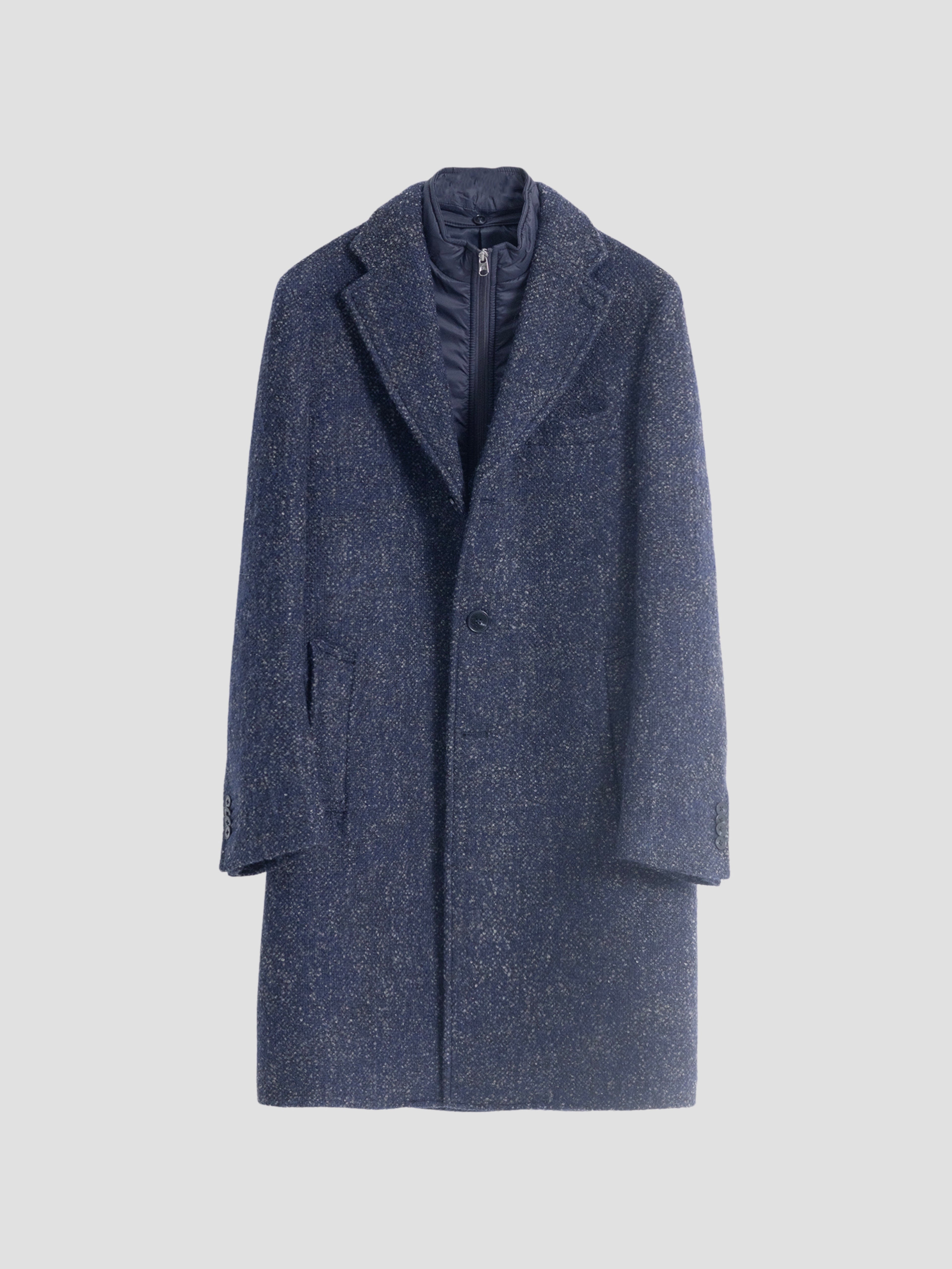 BLUE DETACHABLE COLLAR WOOL COAT